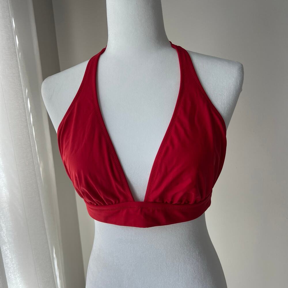 J. Crew Red halter tie-back bikini top with mesh‎ NWT